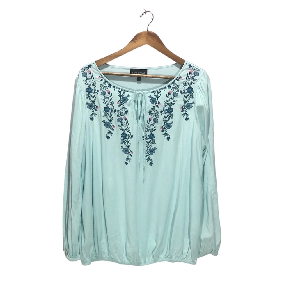 Lane Bryant Long Sleeve Embroidered Floral Boho Cottagecore  Blouse Size14